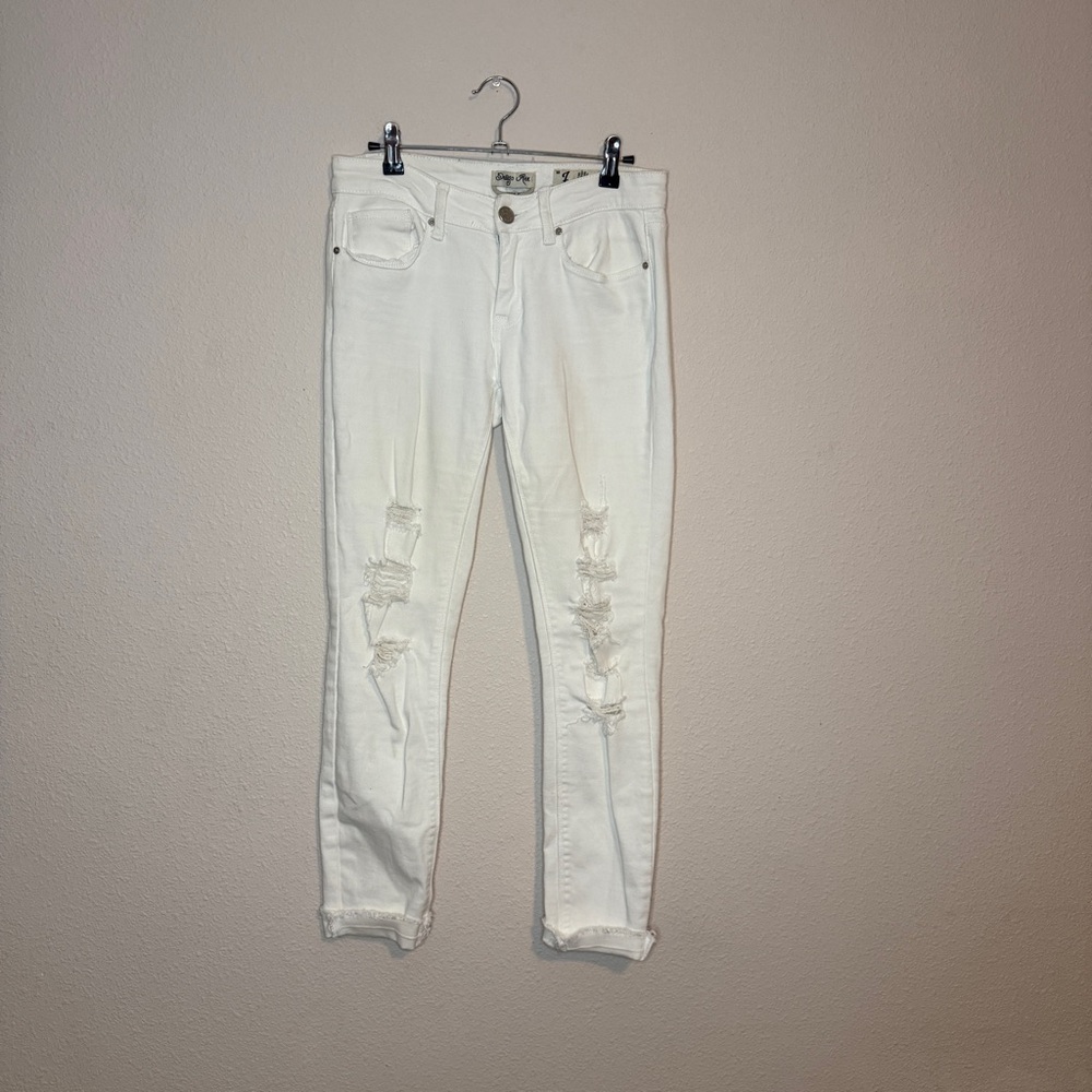 7 For All Mankind White Distressed Skinny Jeans